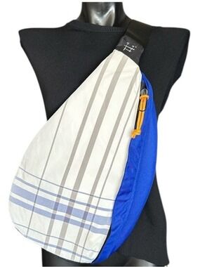 Crossbody Sling Bag in Blue and White Plaid by Looks Advanced Functional Fabrics